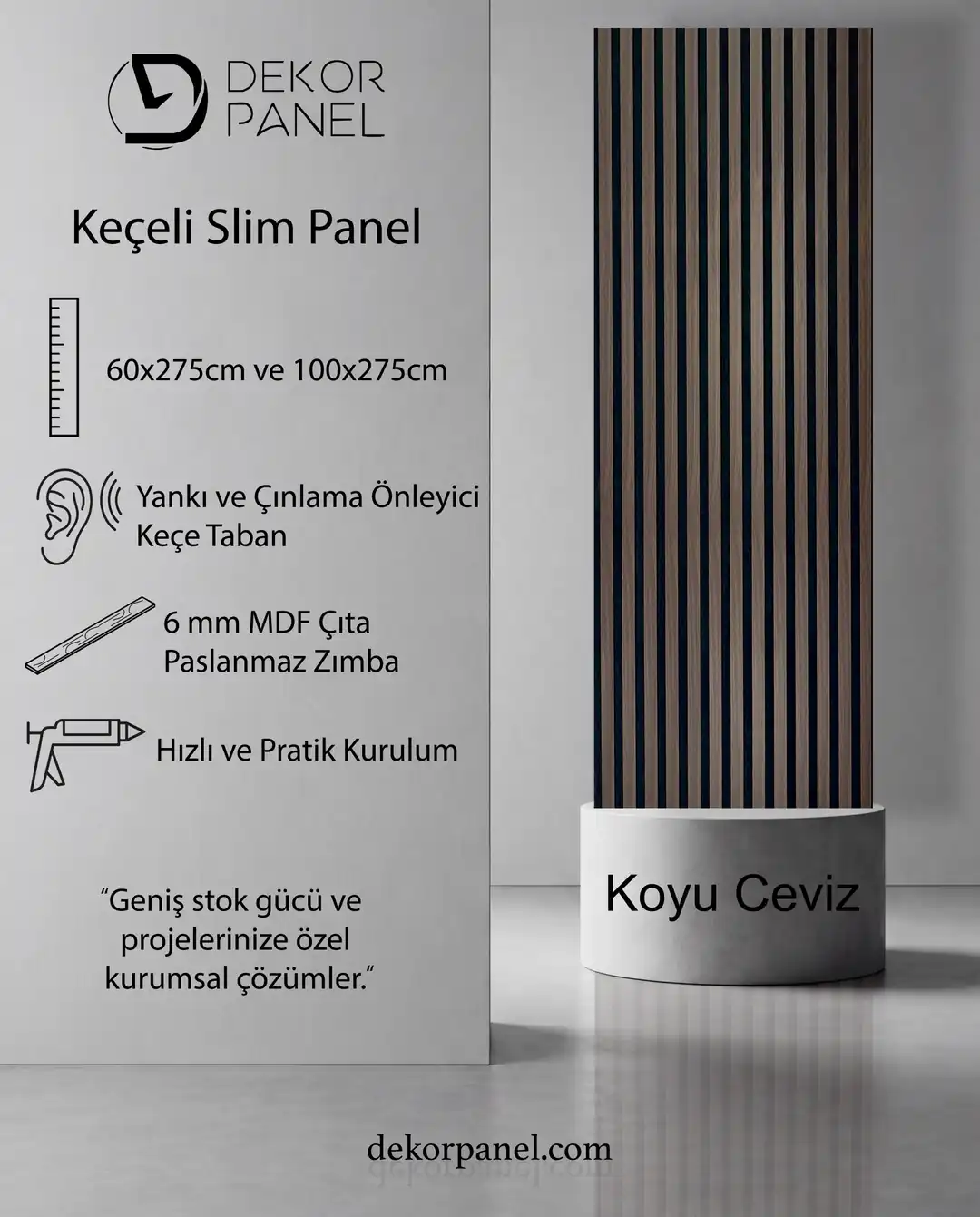 100x275 cm Ceviz Akustik Slim Duvar Paneli