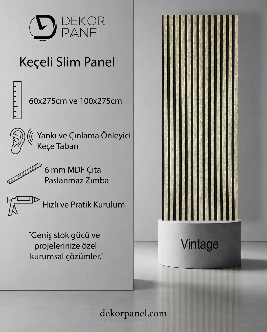 100x275 cm Vintage Akustik Slim Duvar Paneli 