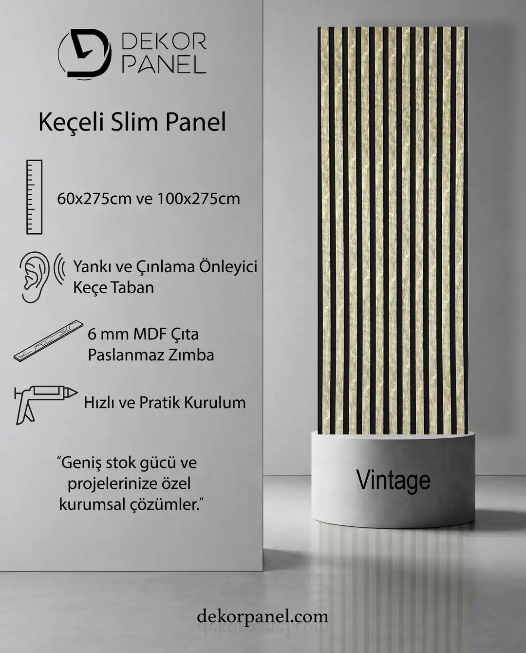 60x275 cm Vintage Akustik Slim Duvar Paneli