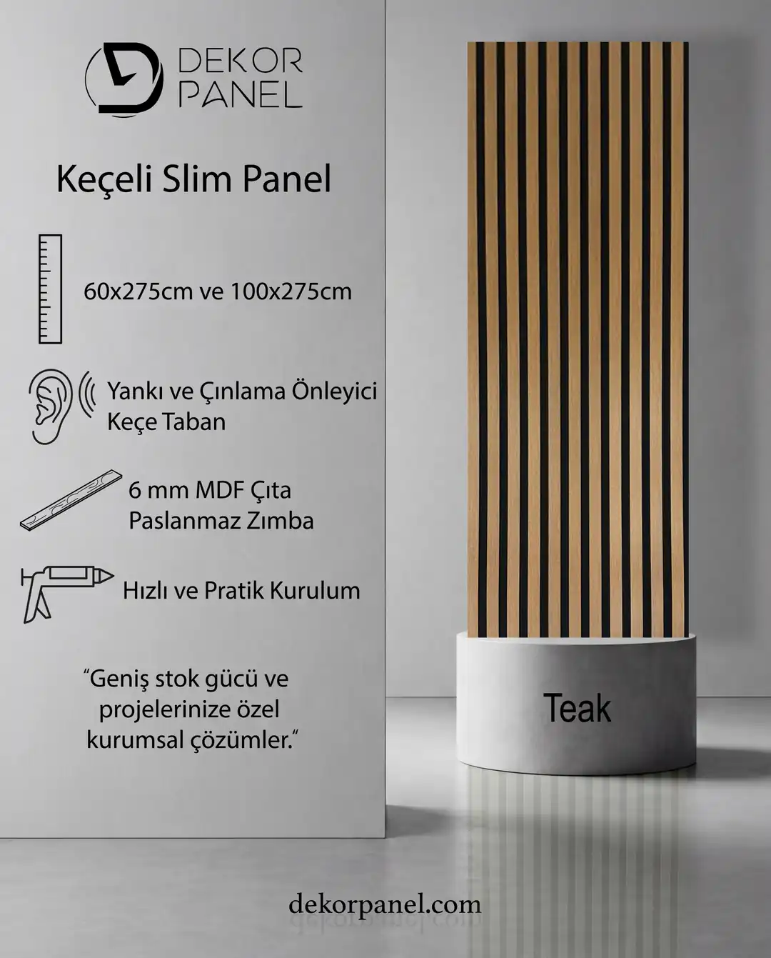 60x275 cm Teak Akustik Slim Duvar Paneli