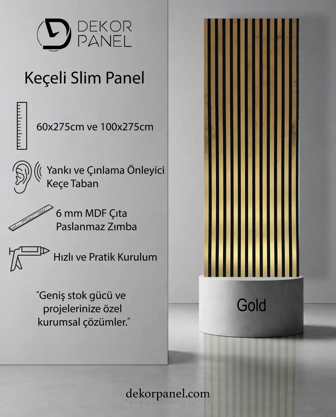 60x275 cm Gold Akustik Slim Duvar Paneli