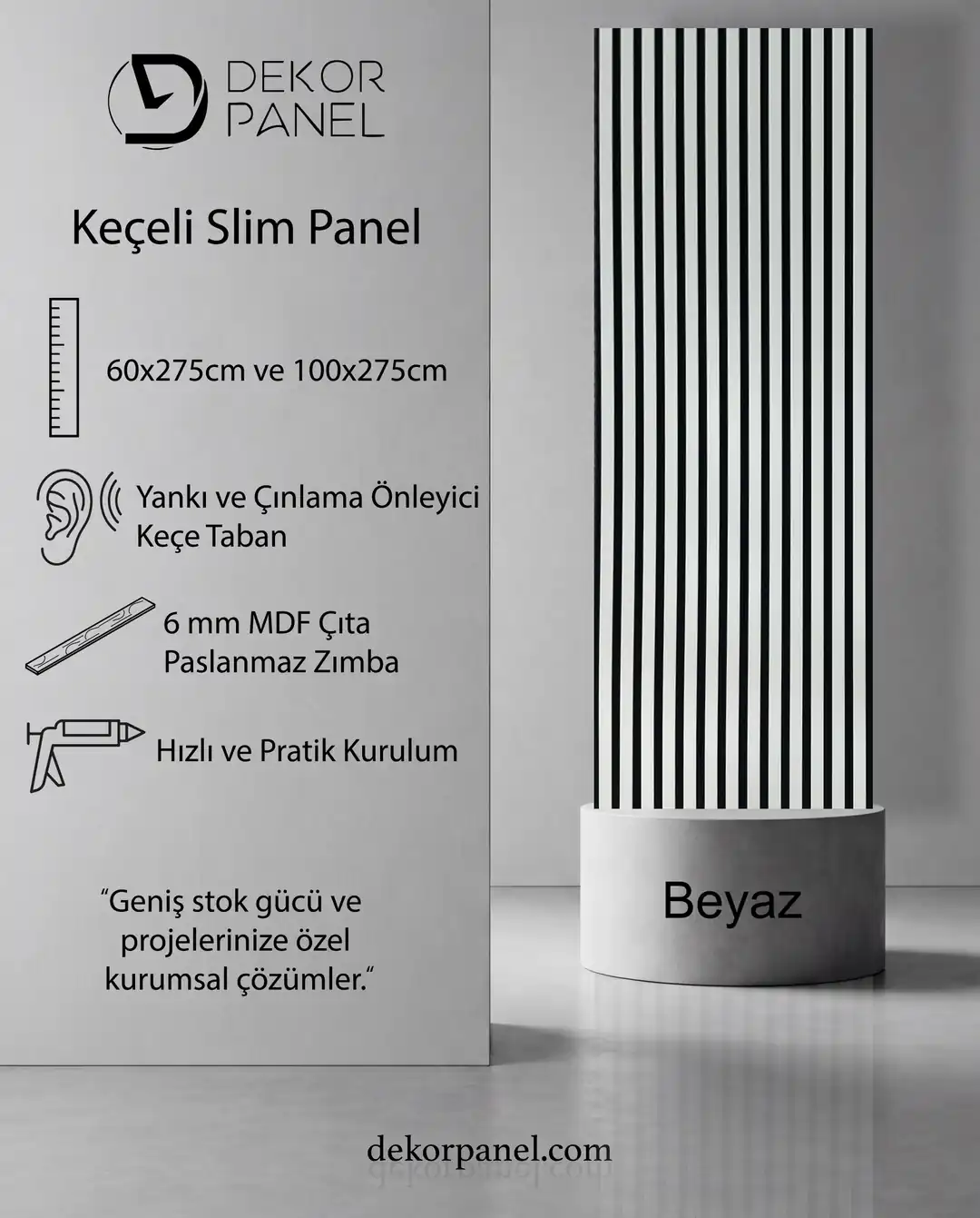 100x275 cm Beyaz Siyah Akustik Slim Duvar Paneli