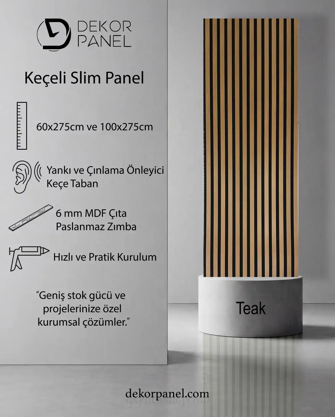 100x275 cm Teak Akustik Slim Duvar Paneli