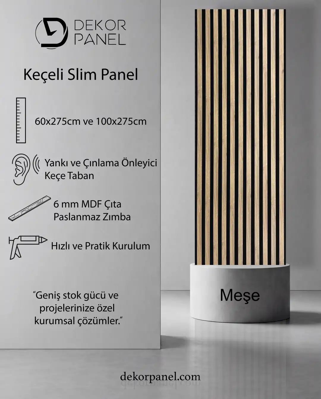 60x275 cm Meşe Akustik Slim Duvar Paneli