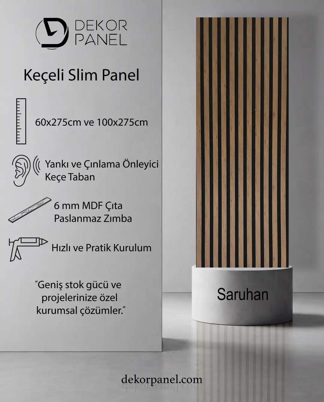 60x275 cm Saruhan Akustik Slim Duvar Paneli