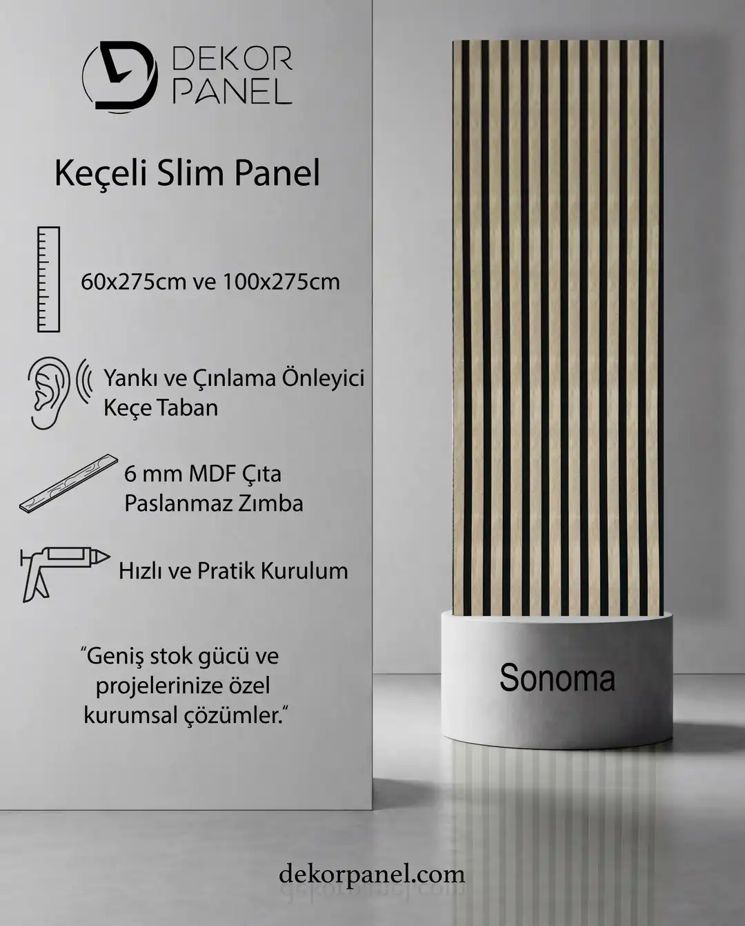 60x275 cm Sonoma Akustik Slim Duvar Paneli