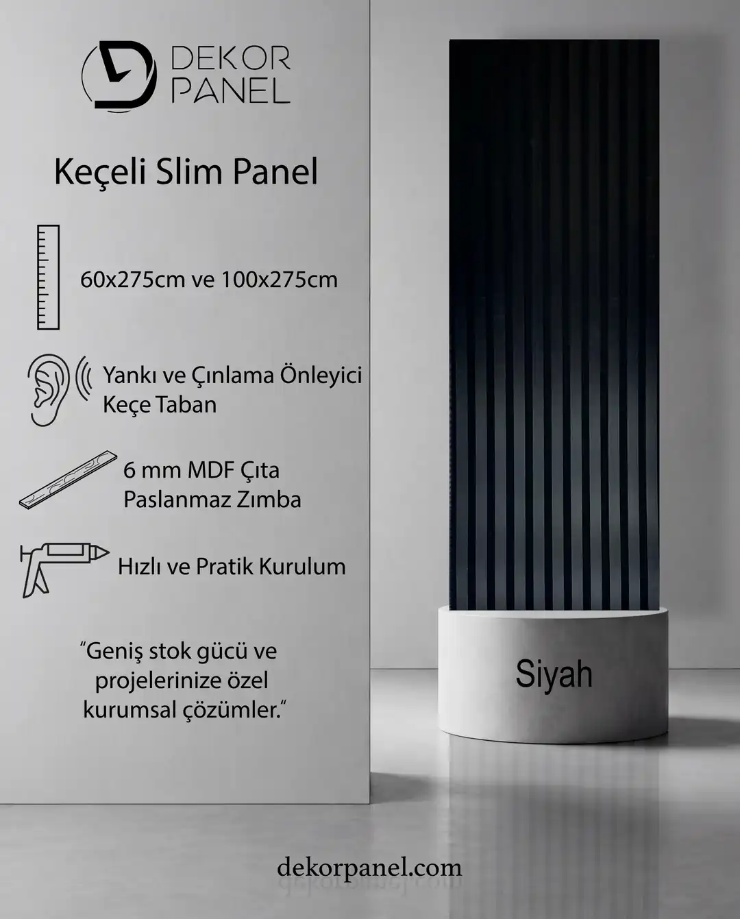 60x275 cm Siyah Akustik Slim Duvar Paneli
